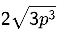 A LaTex expression showing 2square root of 3{p to the power of 3 }