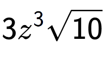 A LaTex expression showing 3{z} to the power of 3 square root of 10