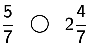 A LaTex expression showing 5 over 7 \;\; \bigcirc \;\;24 over 7