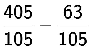 A LaTex expression showing 405 over 105 - 63 over 105