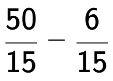 A LaTex expression showing 50 over 15 - 6 over 15
