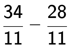 A LaTex expression showing 34 over 11 - 28 over 11