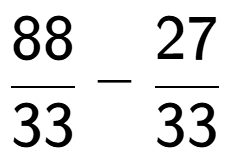 A LaTex expression showing 88 over 33 - 27 over 33