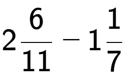 A LaTex expression showing 26 over 11 - 11 over 7