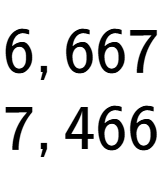 A LaTex expression showing 6,667\\7,466\\