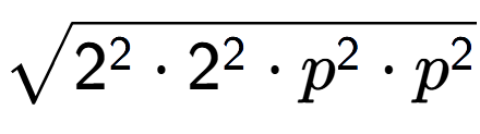 A LaTex expression showing square root of 2 to the power of 2 times 2 to the power of 2 times p to the power of 2 times p to the power of 2