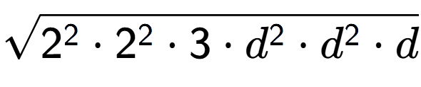 A LaTex expression showing square root of 2 to the power of 2 times 2 to the power of 2 times 3 times d to the power of 2 times d to the power of 2 times d