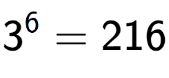 A LaTex expression showing 3 to the power of 6 = 216