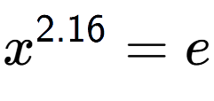 A LaTex expression showing x to the power of 2.16 = e
