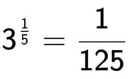 A LaTex expression showing 3 to the power of 1 over 5 = 1 over 125