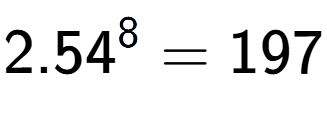 A LaTex expression showing 2.54 to the power of 8 = 197