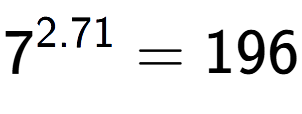 A LaTex expression showing 7 to the power of 2.71 = 196
