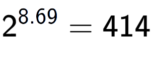 A LaTex expression showing 2 to the power of 8.69 = 414