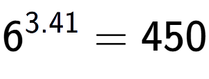 A LaTex expression showing 6 to the power of 3.41 = 450