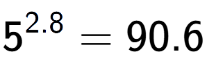 A LaTex expression showing 5 to the power of 2.8 = 90.6