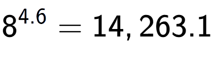 A LaTex expression showing 8 to the power of 4.6 = 14,263.1