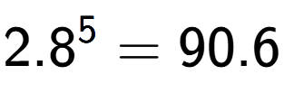 A LaTex expression showing 2.8 to the power of 5 = 90.6