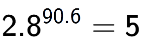 A LaTex expression showing 2.8 to the power of 90.6 = 5