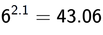 A LaTex expression showing 6 to the power of 2.1 = 43.06