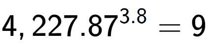 A LaTex expression showing 4,227.87 to the power of 3.8 = 9