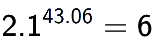 A LaTex expression showing 2.1 to the power of 43.06 = 6