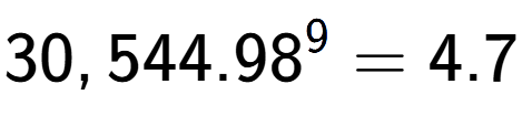 A LaTex expression showing 30,544.98 to the power of 9 = 4.7