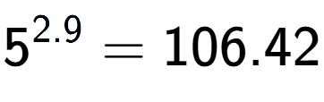 A LaTex expression showing 5 to the power of 2.9 = 106.42