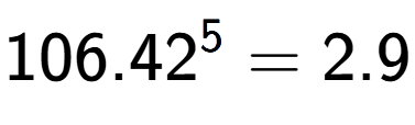A LaTex expression showing 106.42 to the power of 5 = 2.9