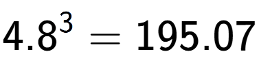 A LaTex expression showing 4.8 to the power of 3 = 195.07