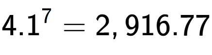 A LaTex expression showing 4.1 to the power of 7 = 2,916.77