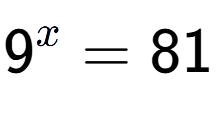 A LaTex expression showing 9 to the power of x = 81