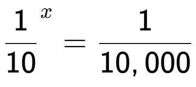 A LaTex expression showing 1 over 10 to the power of x = 1 over 10,000