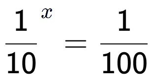 A LaTex expression showing 1 over 10 to the power of x = 1 over 100