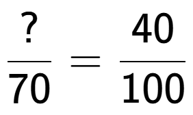 A LaTex expression showing ? over 70 = 40 over 100