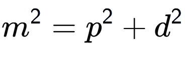 A LaTex expression showing m to the power of 2 = p to the power of 2 + d to the power of 2