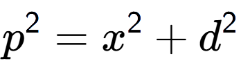 A LaTex expression showing p to the power of 2 = x to the power of 2 + d to the power of 2
