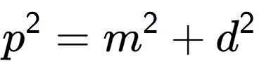 A LaTex expression showing p to the power of 2 = m to the power of 2 + d to the power of 2