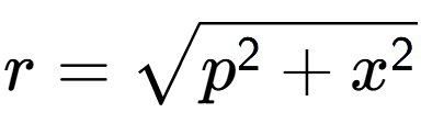 A LaTex expression showing r = square root of p to the power of 2 + x to the power of 2