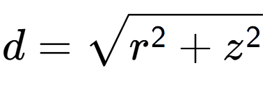 A LaTex expression showing d = square root of r to the power of 2 + z to the power of 2