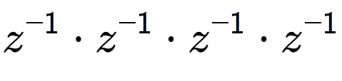 A LaTex expression showing z to the power of -1 times z to the power of -1 times z to the power of -1 times z to the power of -1