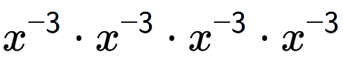 A LaTex expression showing x to the power of -3 times x to the power of -3 times x to the power of -3 times x to the power of -3