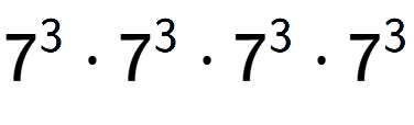 A LaTex expression showing 7 to the power of 3 times 7 to the power of 3 times 7 to the power of 3 times 7 to the power of 3