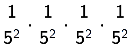 A LaTex expression showing 1 over 5 to the power of 2 times 1 over 5 to the power of 2 times 1 over 5 to the power of 2 times 1 over 5 to the power of 2