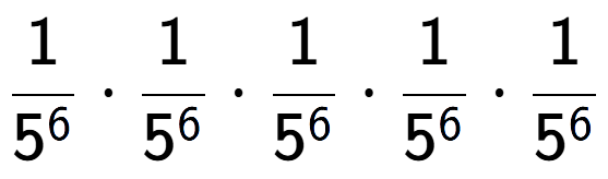A LaTex expression showing 1 over 5 to the power of 6 times 1 over 5 to the power of 6 times 1 over 5 to the power of 6 times 1 over 5 to the power of 6 times 1 over 5 to the power of 6