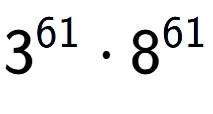 A LaTex expression showing 3 to the power of 61 times 8 to the power of 61