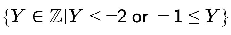 A LaTex expression showing \{Y \in \mathbb{{Z}} \vert Y < -2\text{{ or }}-1 \le Y\}