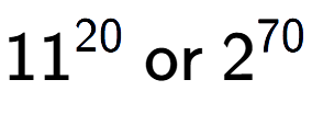A LaTex expression showing 11 to the power of 20 \text{ or } 2 to the power of 70