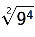 A LaTex expression showing 2-th root of 9 to the power of 4