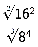 A LaTex expression showing \frac{2-th root of 16 to the power of 2 }{3-th root of 8 to the power of 4 }