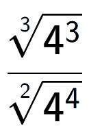 A LaTex expression showing \frac{3-th root of 4 to the power of 3 }{2-th root of 4 to the power of 4 }